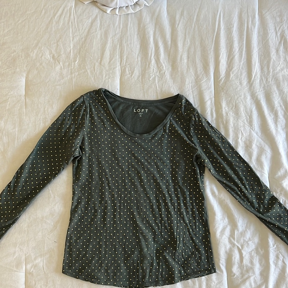 LOFT Long Sleeve Polka Dot Long Sleeve Cotton Tee - Size Medium